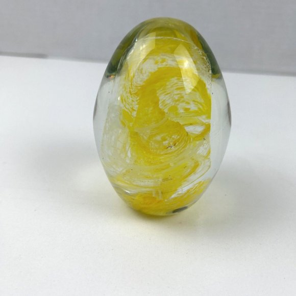 Anthony Tony DePalma Wheaton Vintage Yellow Swirl Egg Shaped Signed Paper Weight - Picture 2 of 8